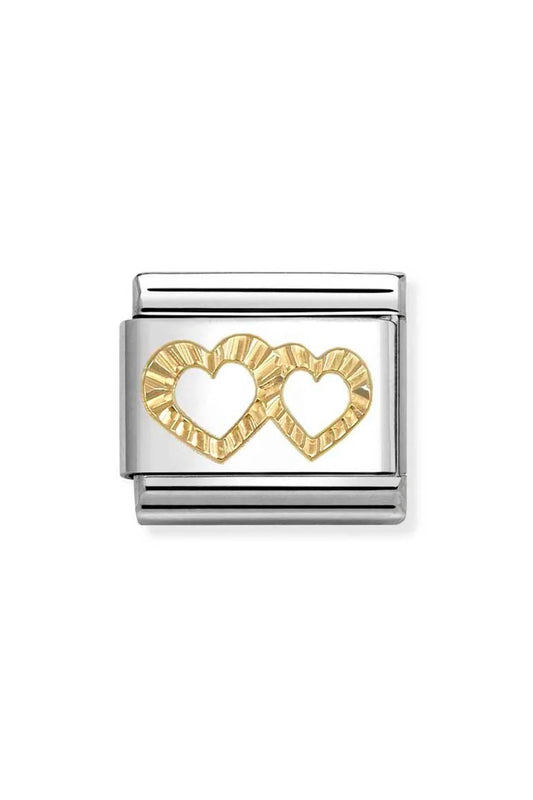 Gold Diamond Cut Double Heart Charm