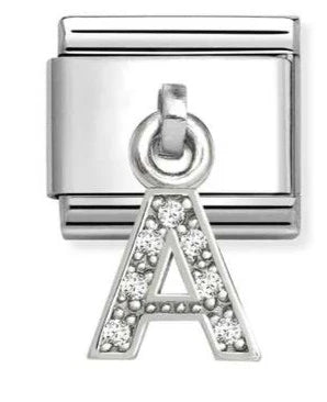 Classic Silver Letter A Zirconia Pendant Charm