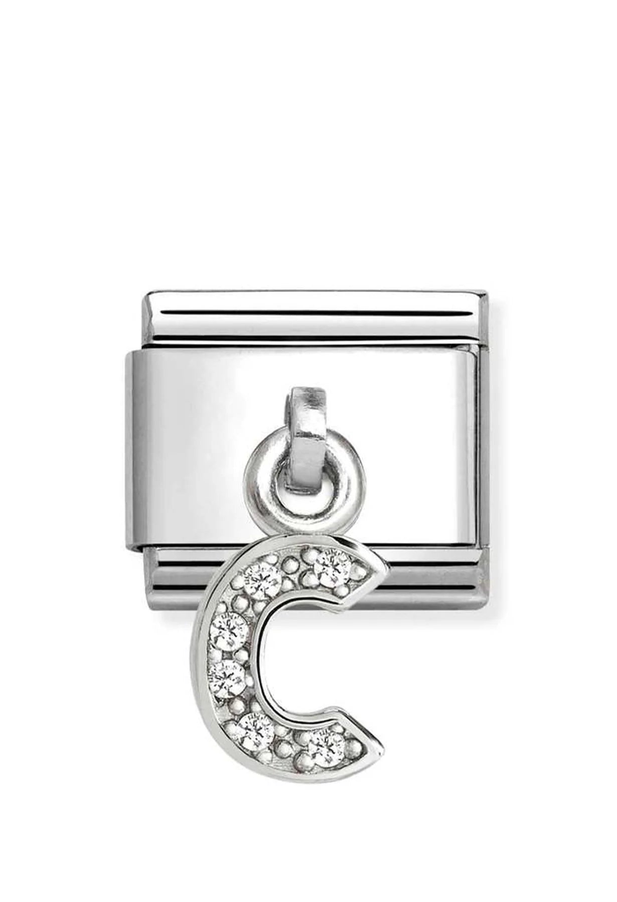 Classic Silver Letter C Zirconia Pendant Charm