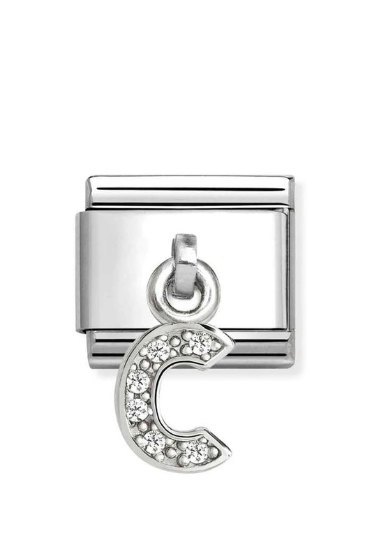 Classic Silver Letter C Zirconia Pendant Charm