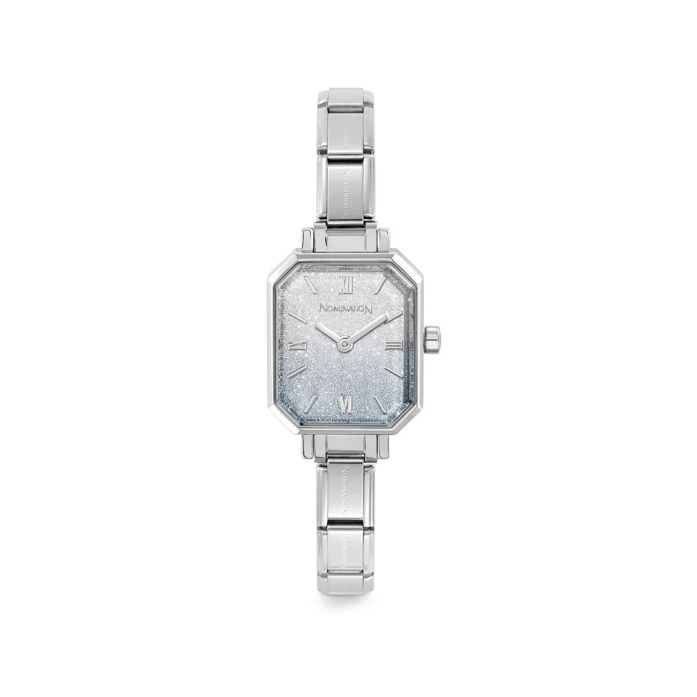 Paris Blue Gradient Glitter Silver Dial Steel Strap Watch