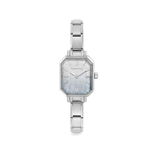 Paris Blue Gradient Glitter Silver Dial Steel Strap Watch