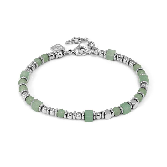 Infinity Bracelet in Steel and Natural Stones Green