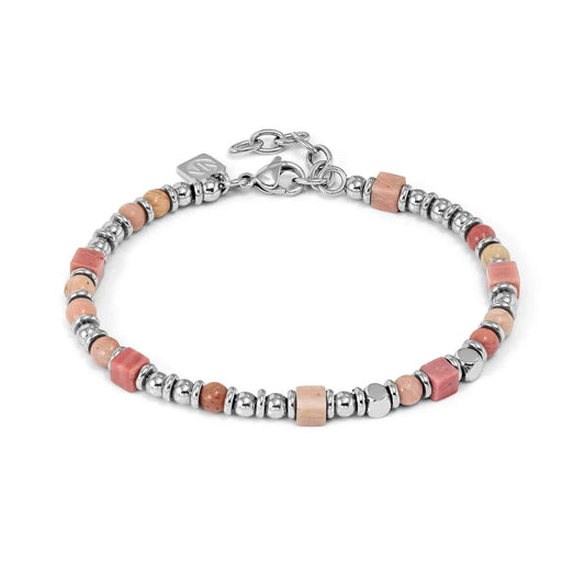 Infinity Bracelet in Steel and Natural Stones Pink Jade