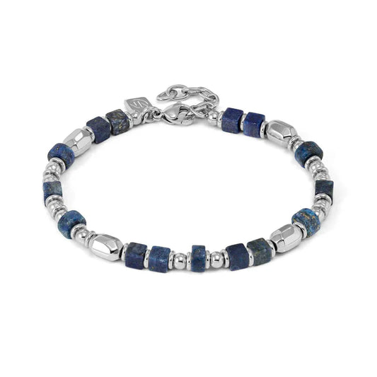 Infinity Bracelet with Steel Nuggets and Natural Stones (Large) Sodalite