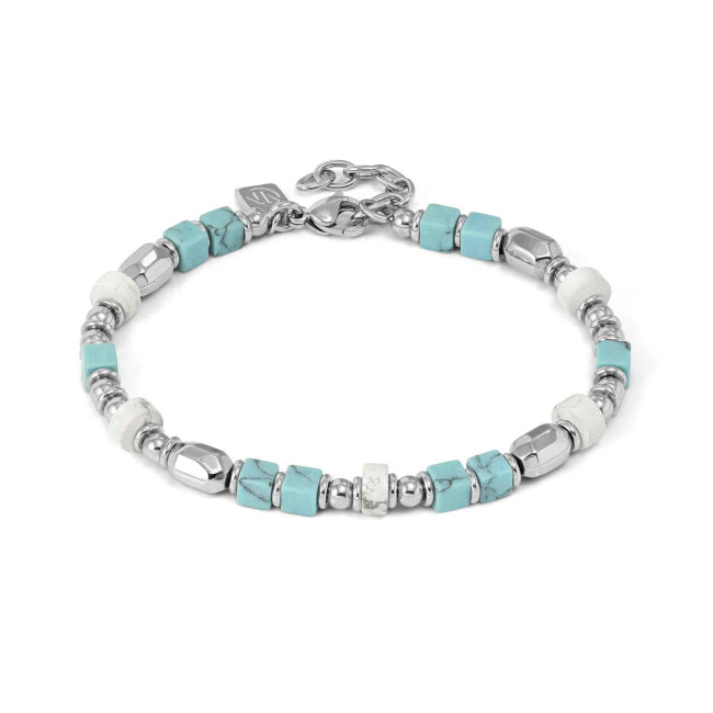 Infinity Bracelet with Steel Nuggets and Natural Stones (Large) Turquoise and White Howlite