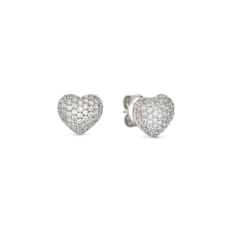 Lifepoetry Earrings in 925 Sterling Silver and Cubic Zirconia Pave Heart