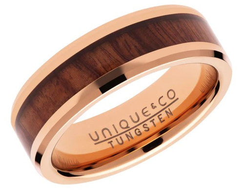Tungsten Carbide Ring with Wood Inlay and IP - Size 64