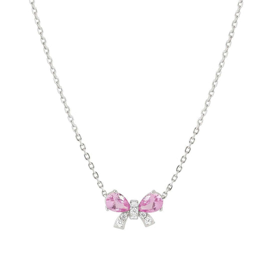 Shine Me Up Necklace in 925 Silver and Cubic Zirconia White/Pink Bow