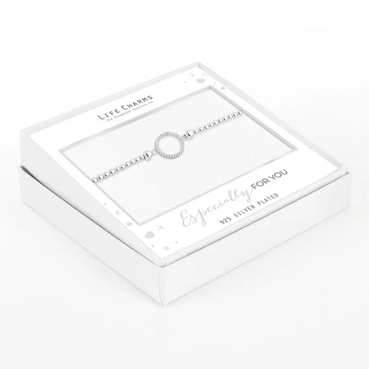 Silver CZ Circle Life Charms Bracelet