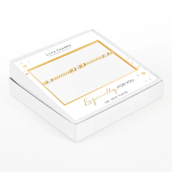 Gold CZ Pearl Life Charms Bracelet