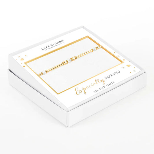 Gold CZ Pearl Life Charms Bracelet
