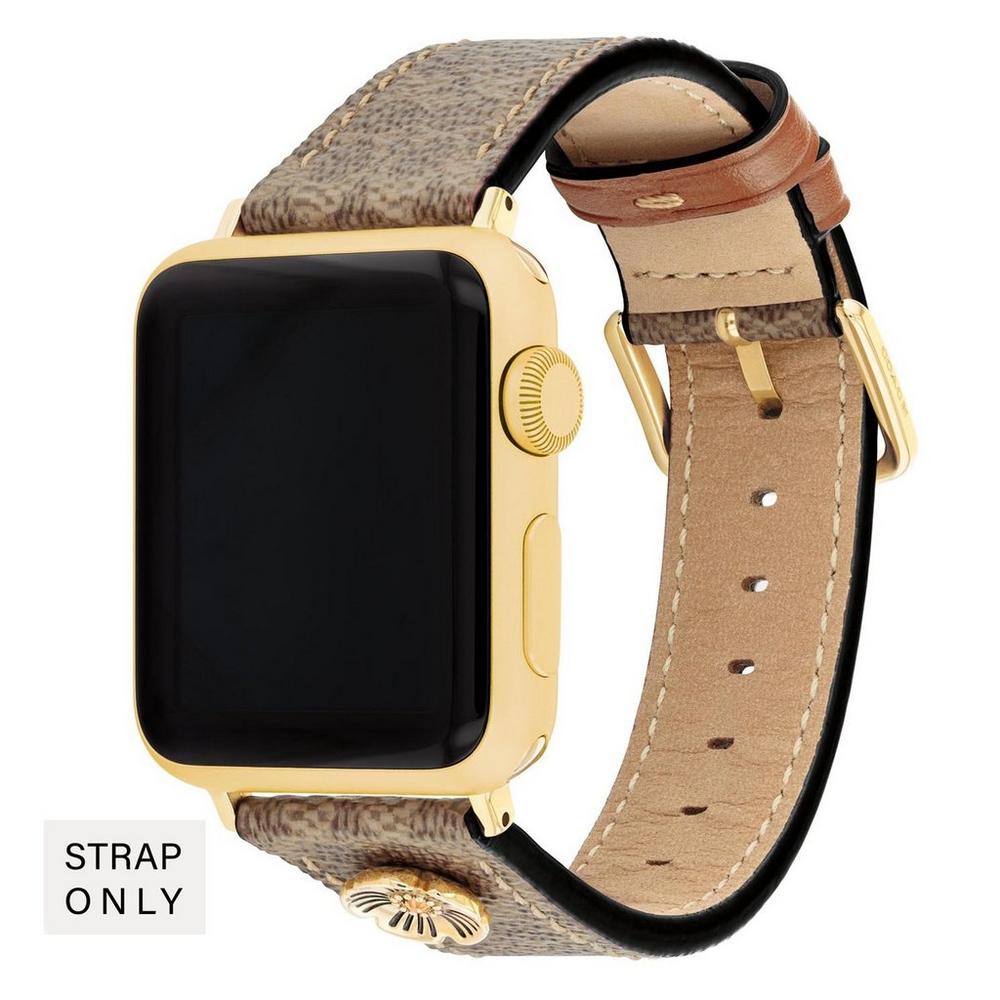 Flower Motif Brown Leather Apple Watch Strap