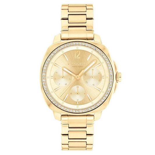 34mm Yellow Gold Tone Crystal Watch