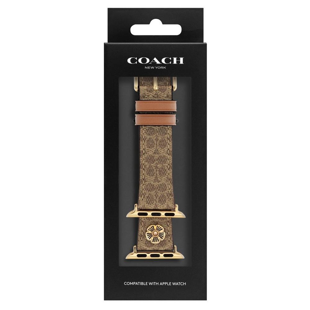 Flower Motif Brown Leather Apple Watch Strap