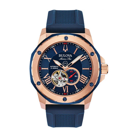 Gents Marine Star blue strap rose gold tone