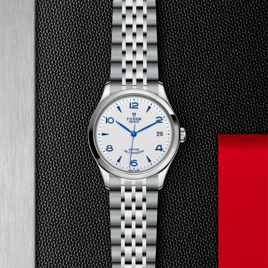 1926 36mm Steel Case Opaline and Blue Dial Watch