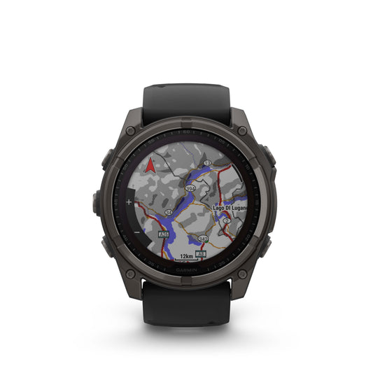 Garmin Fenix 8 47mm Solar Sapphire Carbon Grey DLC Titanium Black Silicone Band