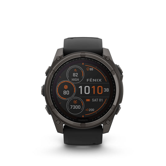 Garmin Fenix 8 47mm Solar Sapphire Carbon Grey DLC Titanium Black Silicone Band