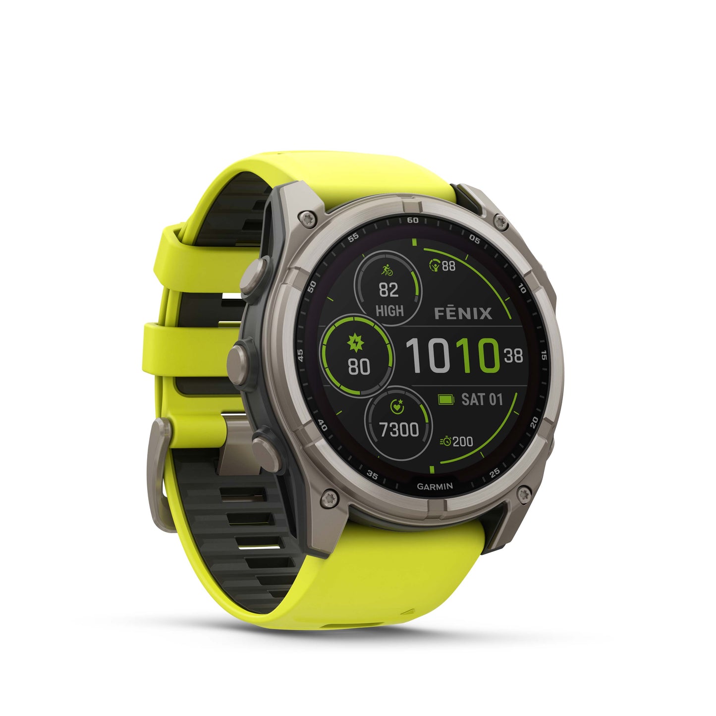 Garmin Fenix 8 51mm Solar Sapphire Titanium Amp Yellow Silicone Band