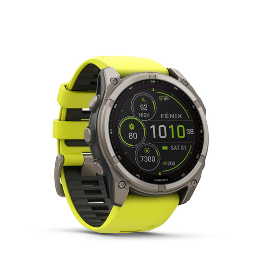 Garmin Fenix 8 51mm Solar Sapphire Titanium Amp Yellow Silicone Band