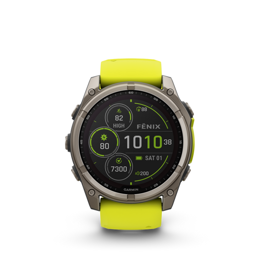 Garmin Fenix 8 51mm Solar Sapphire Titanium Amp Yellow Silicone Band
