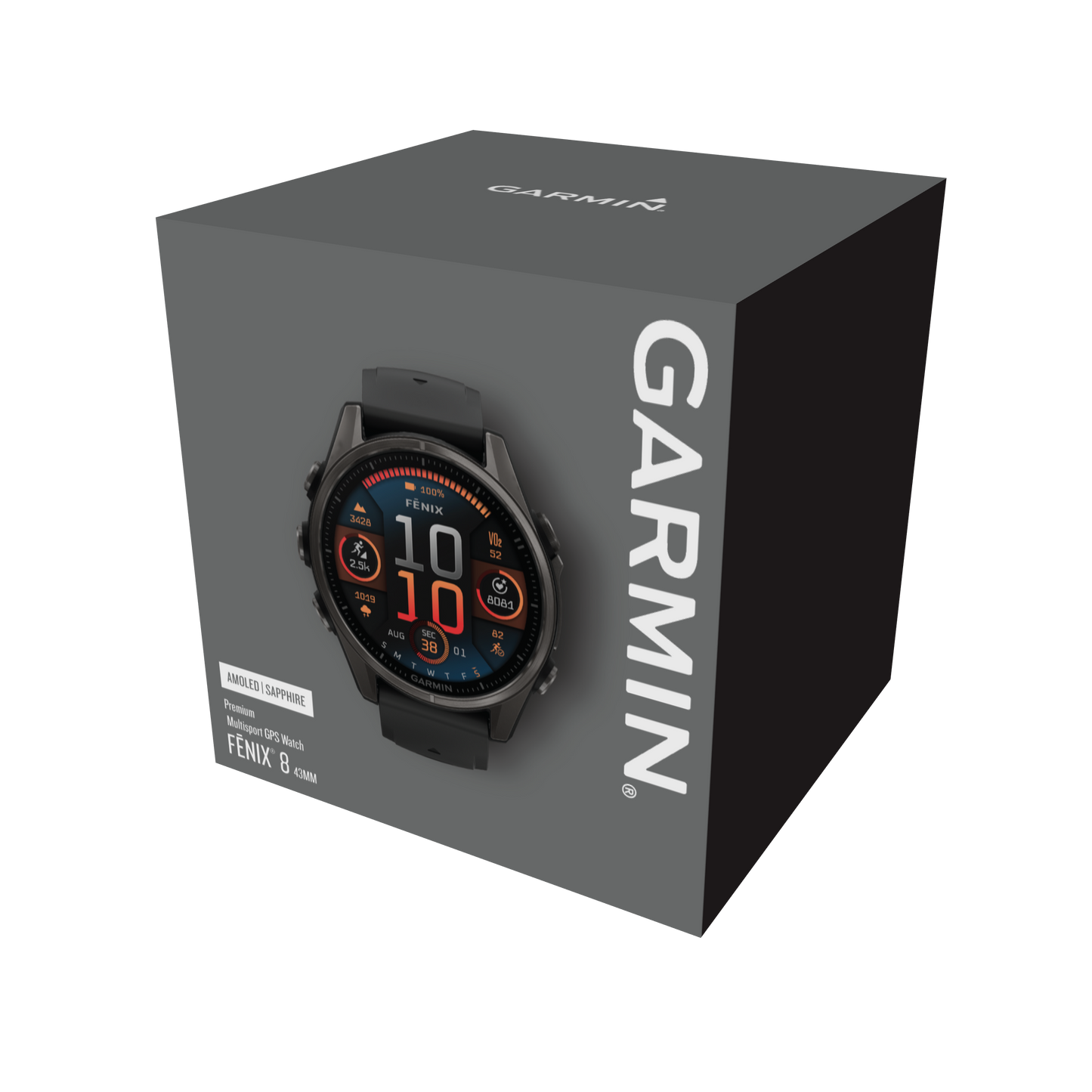 Garmin Fenix 8 43mm AMOLED Sapphire Carbon Grey DLC Titanium Black Silicone Band
