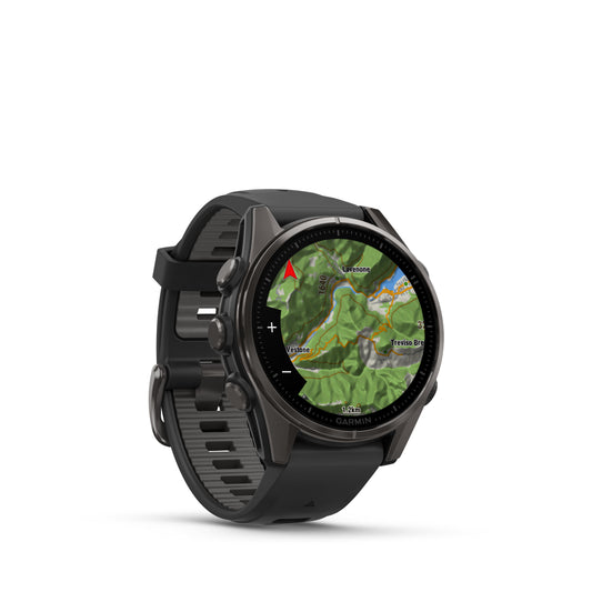 Garmin Fenix 8 43mm AMOLED Sapphire Carbon Grey DLC Titanium Black Silicone Band
