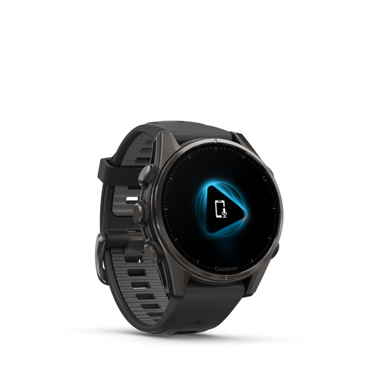 Garmin Fenix 8 43mm AMOLED Sapphire Carbon Grey DLC Titanium Black Silicone Band