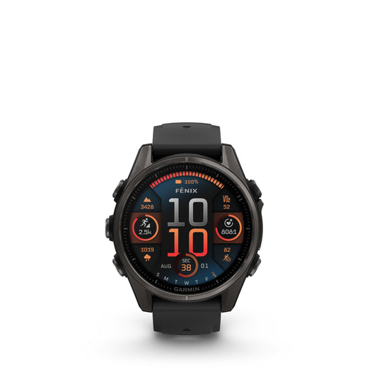 Garmin Fenix 8 43mm AMOLED Sapphire Carbon Grey DLC Titanium Black Silicone Band