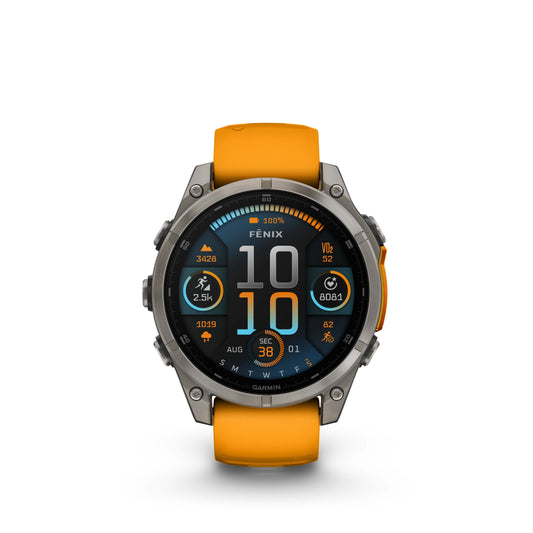 Garmin Fenix 8 47mm AMOLED Sapphire Titanium Spark Orange Silicone Band