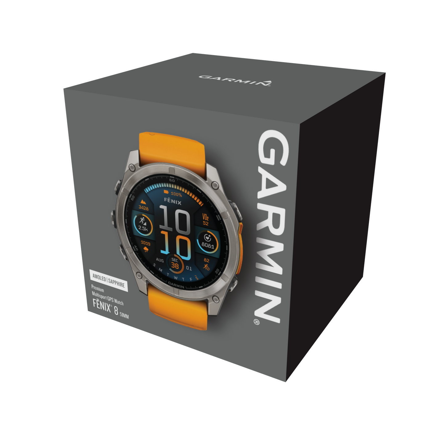 Garmin Fenix 8 51mm AMOLED Sapphire Titanium Spark Orange Silicone Band