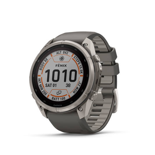 Garmin Fenix 9 Pro Solar 51mm inReach Titanium with Pebble Grey Silicone Band
