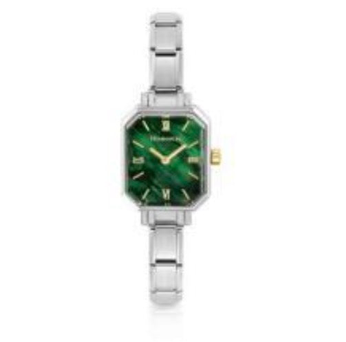 Paris Rectangular Steel Malachite Green Dial Quartz Watch