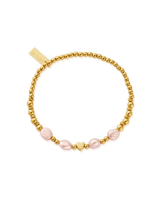 Gold Plated 'With Love' Pink Pearl 18cm Bracelet