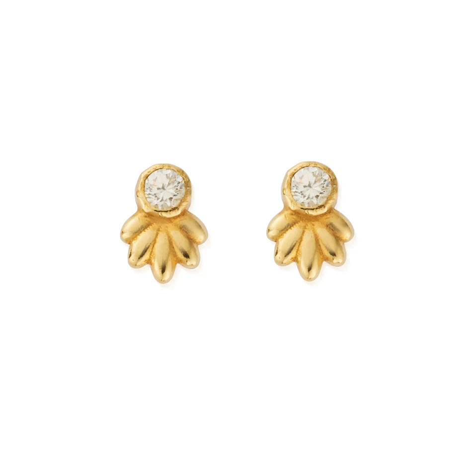 Glistening Flower Bud Stud Earrings - Gold