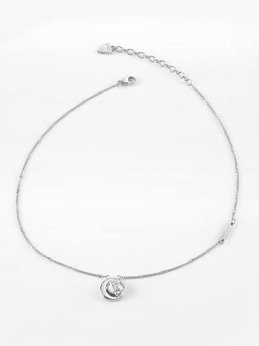 Silver CZ Moon Necklace