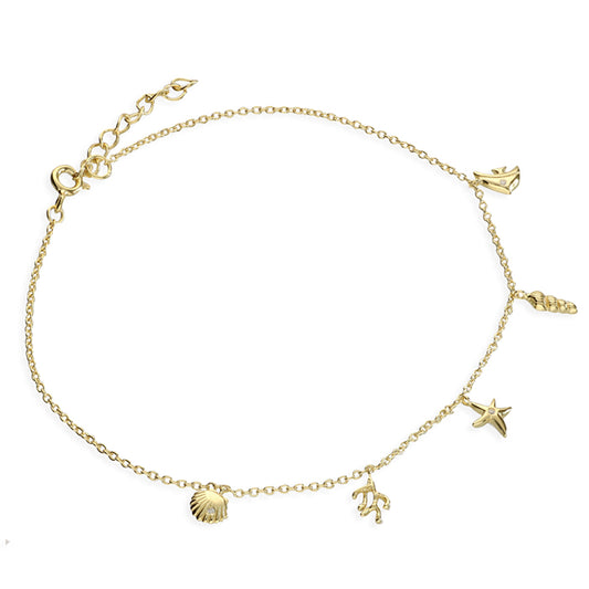 Gold Plated Sterling Silver "Under the Sea" 22cm-25cm Anklet