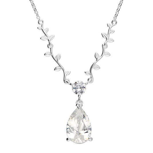 Sterling Silver Leaf CZ Necklace