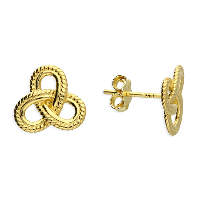 Yellow Gold Plated Sterling Silver Trefoil Knot Stud Earrings