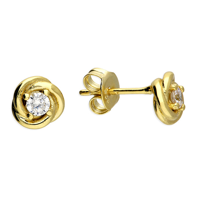 Yellow Gold Plated Sterling Silver Rose Studs with CZ