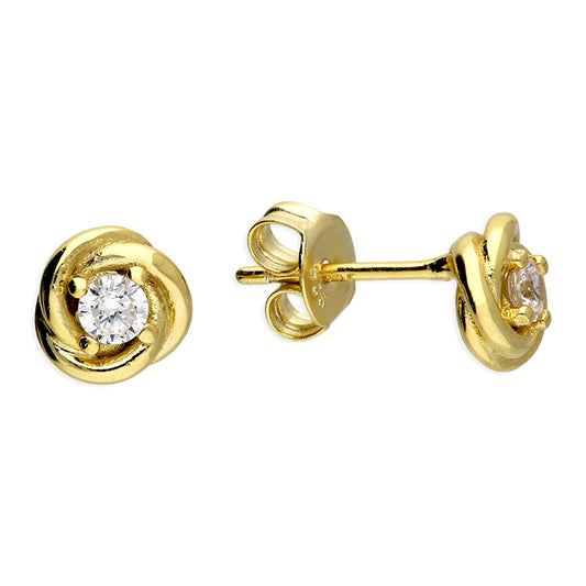 Yellow Gold Plated Sterling Silver Rose Studs with CZ