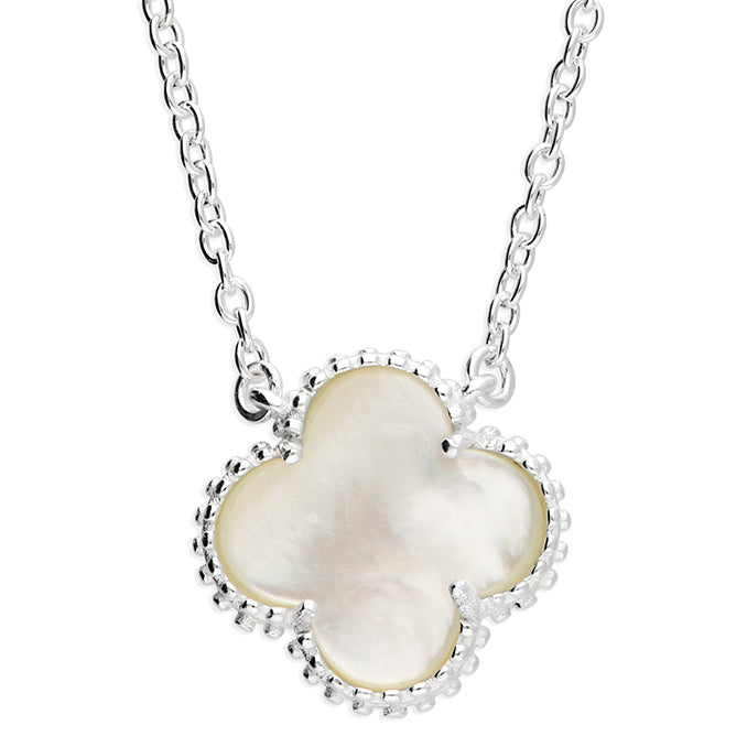 Sterling Silver Mother Of Pearl Quatrefoil Necklace