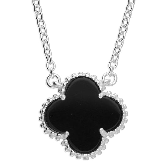 Sterling Silver Onyx Quatrefoil Necklace