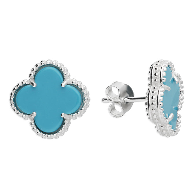 Silver & Turquoise Clover Studs