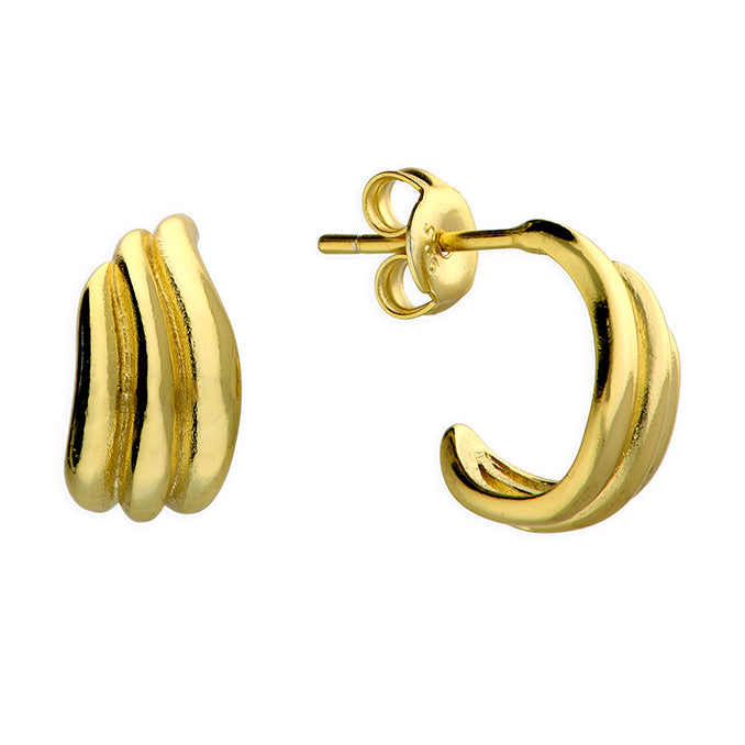 Yellow Gold Plated Sterling Silver Graduated Trio Curved Stud Earrings