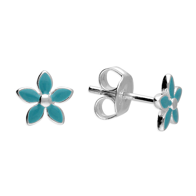 Sterling Silver Enamel Flower Stud Earrings