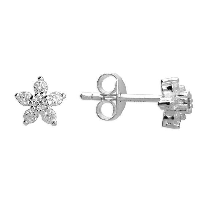 Sterling Silver Cubic Zirconia Flower Stud Earrings