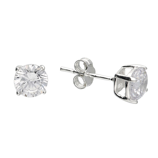 Silver 6mm Claw Set CZ Stud Earrings
