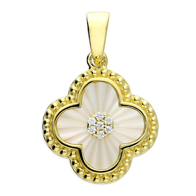 Sterling Silver Gold Plated Decorative Quatrefoil Pendant